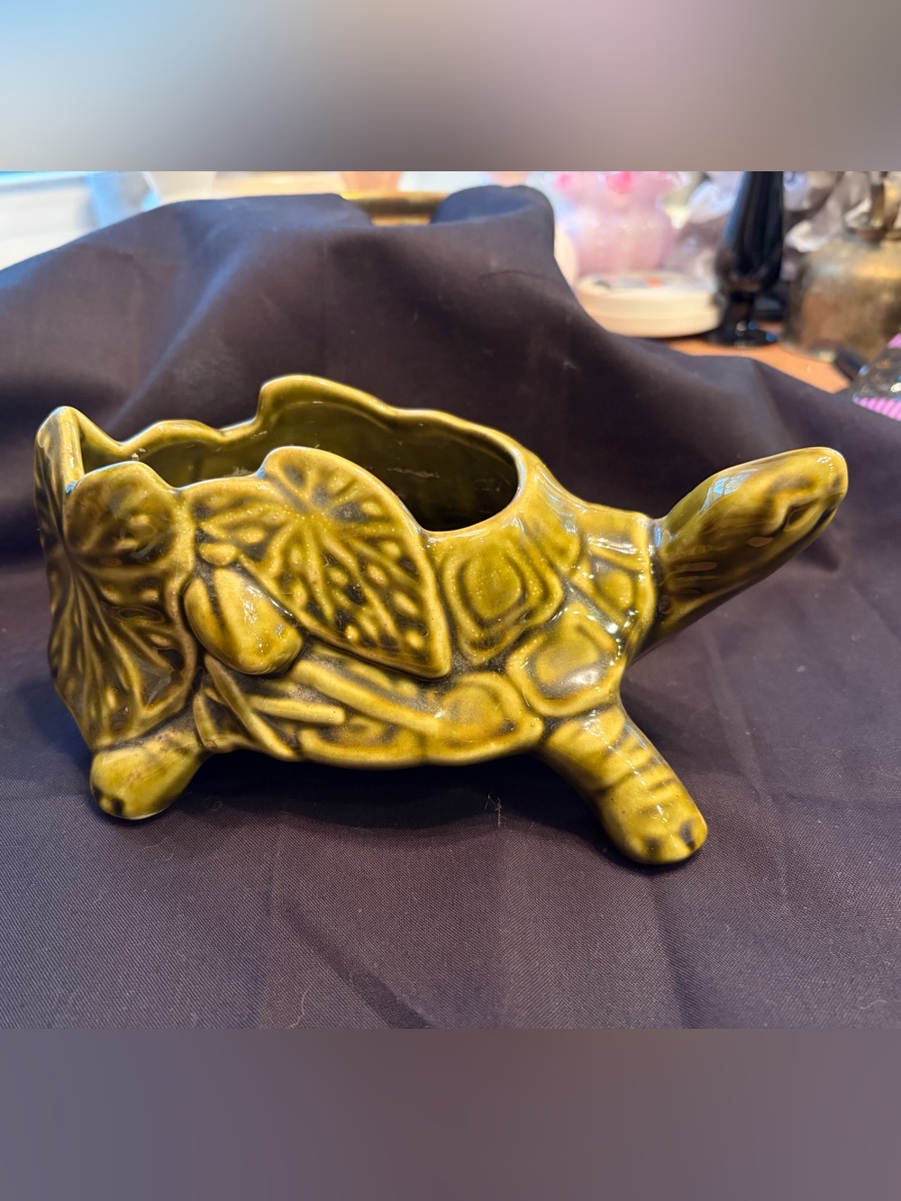 Vintage McCoy Pottery Turtle Planter Olive Green Figural Tortoise Ceramic 551